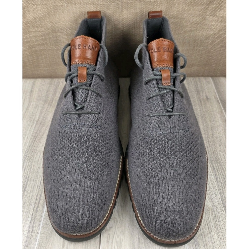 Cole Haan Stitchlite Zerogrand Grey Lace Up Knit Chukka Ankle Boots Mens 10M